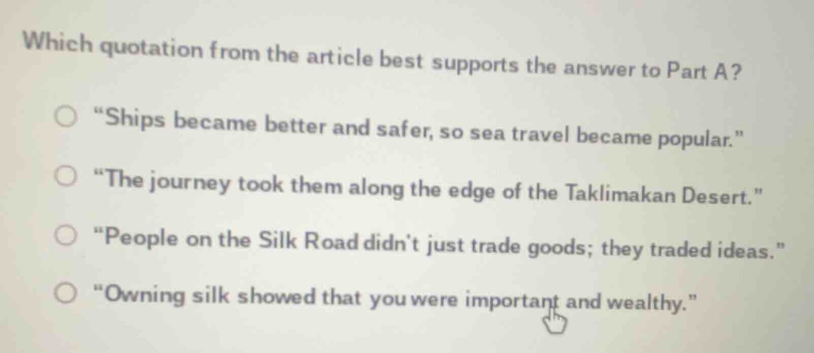 which quotation from the article best supports the answer to part a? \s…
