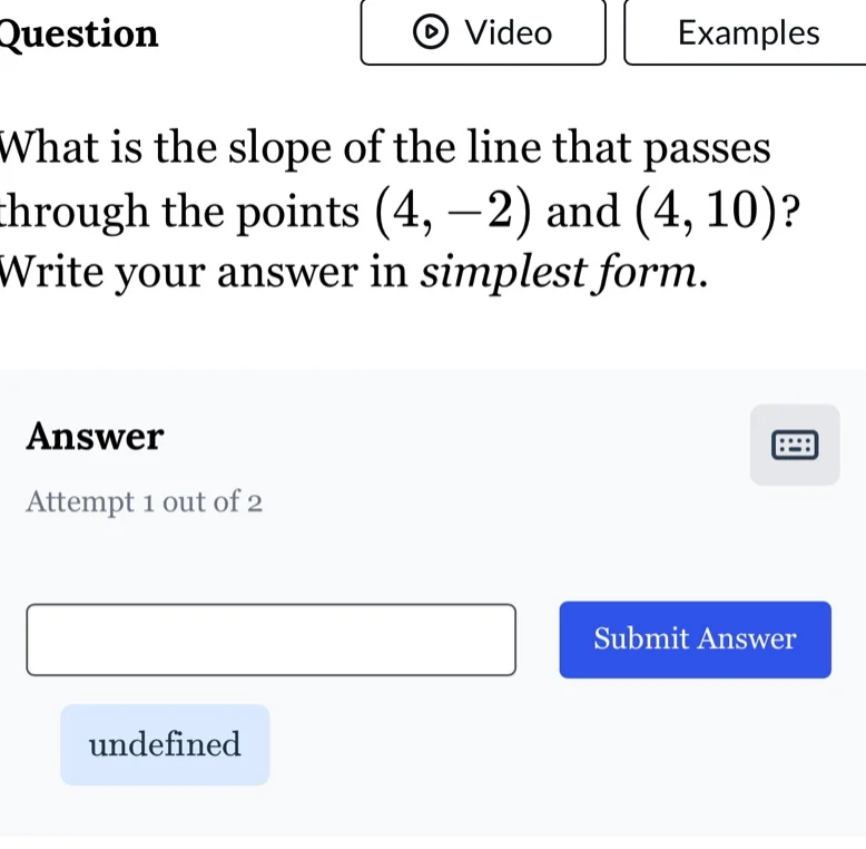what is the slope of the line that passes through the points (4, -2) an…