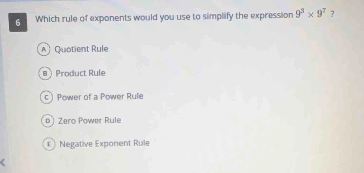 6 which rule of exponents would you use to simplify the expression $9^3…