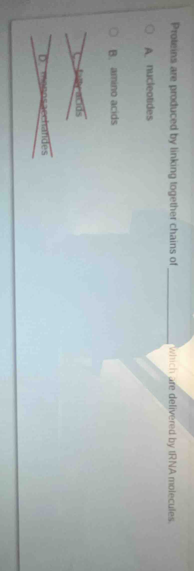 proteins are produced by linking together chains of ______ which are de…