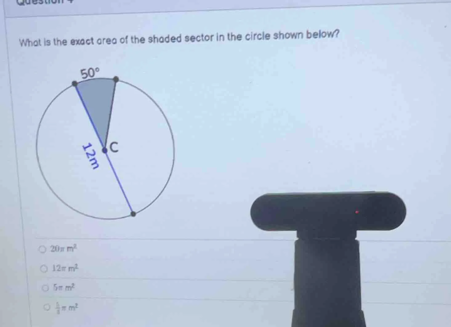 what is the exact area of the shaded sector in the circle shown below? …