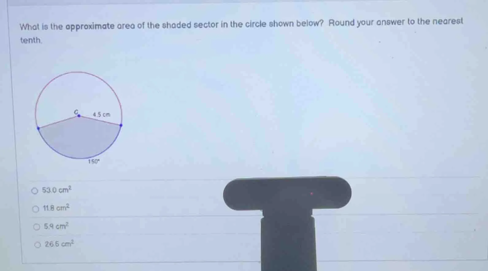 what is the approximate area of the shaded sector in the circle shown b…