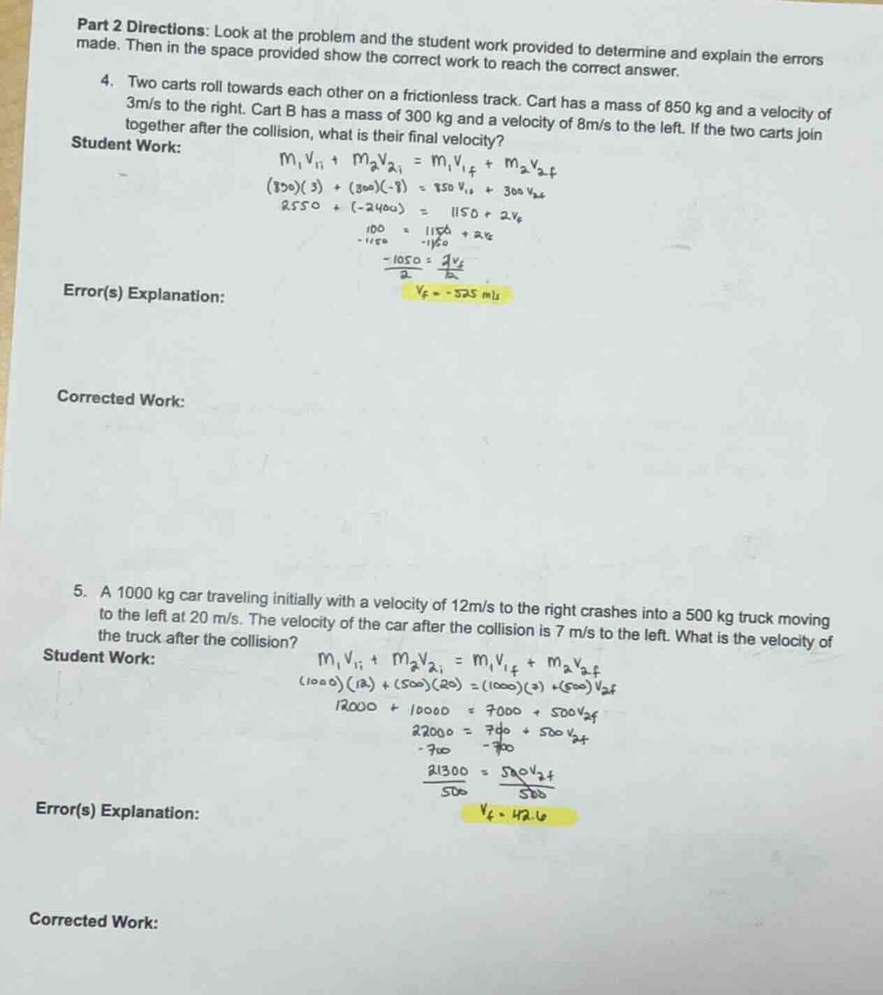part 2 directions: look at the problem and the student work provided to…