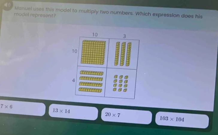 manuel uses this model to multiply two numbers. which expression does h…