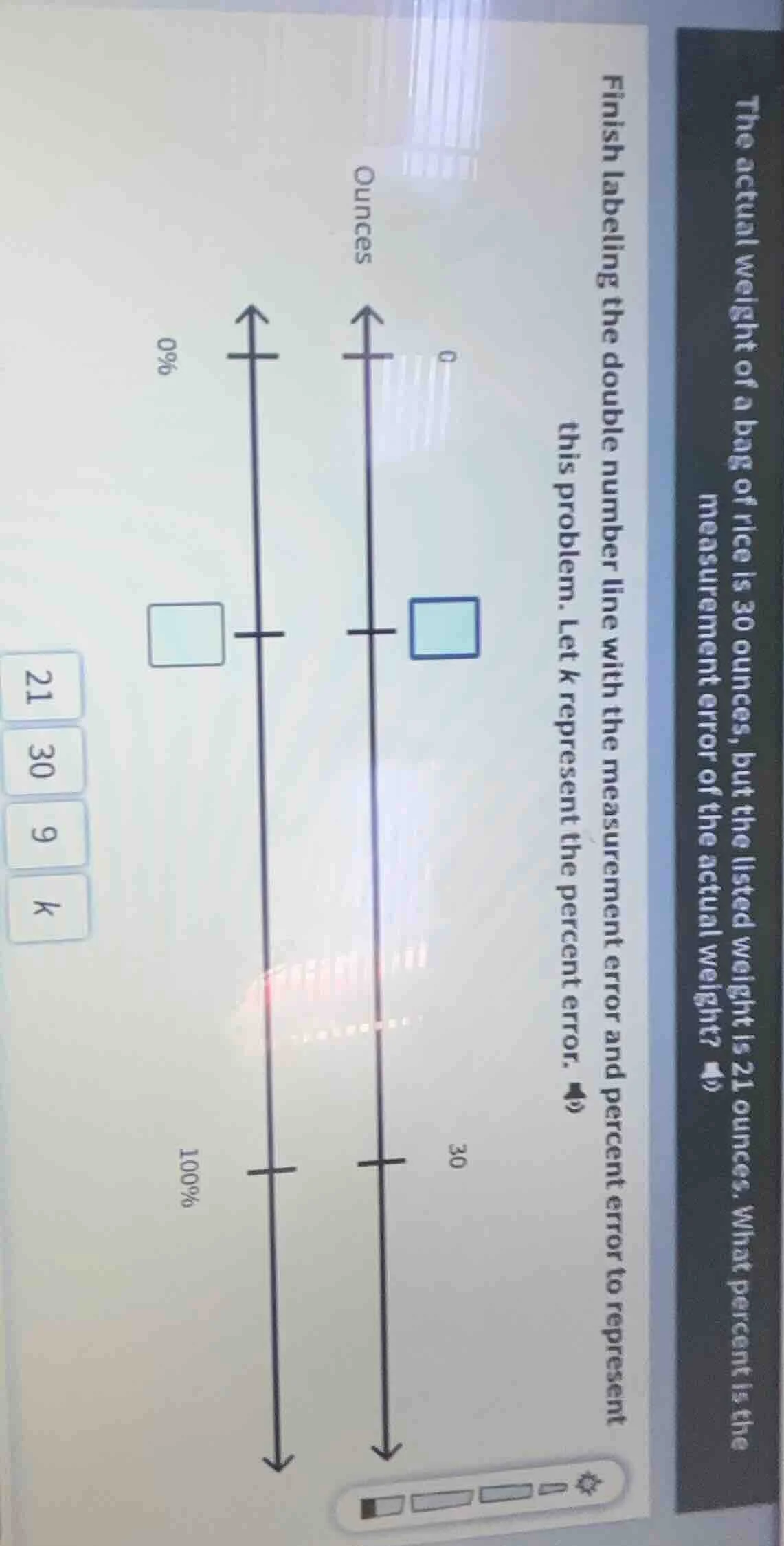 the actual weight of a bag of rice is 30 ounces, but the listed weight …