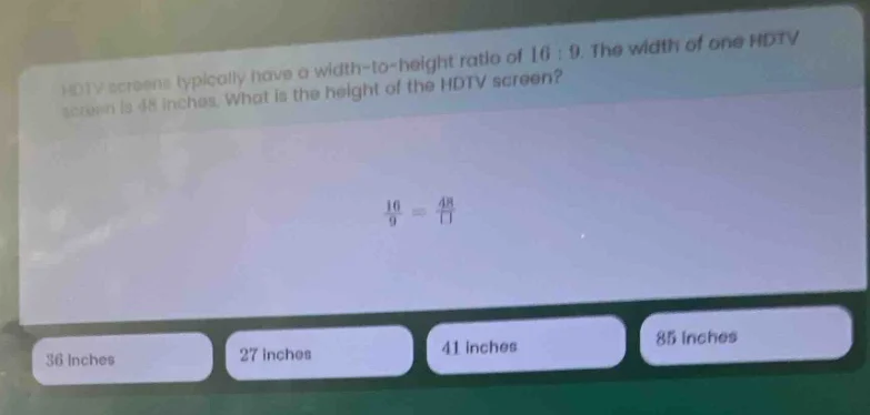 hdtv screens typically have a width - to - height ratio of 16:9. the wi…