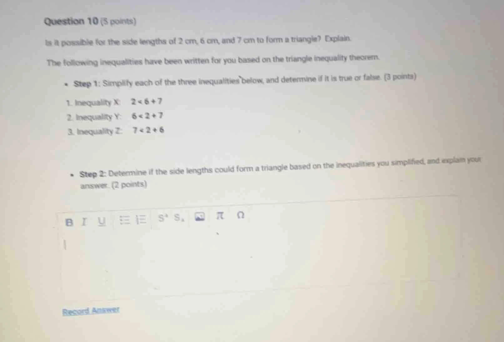 question 10 (5 points) is it possible for the side lengths of 2 cm, 6 c…