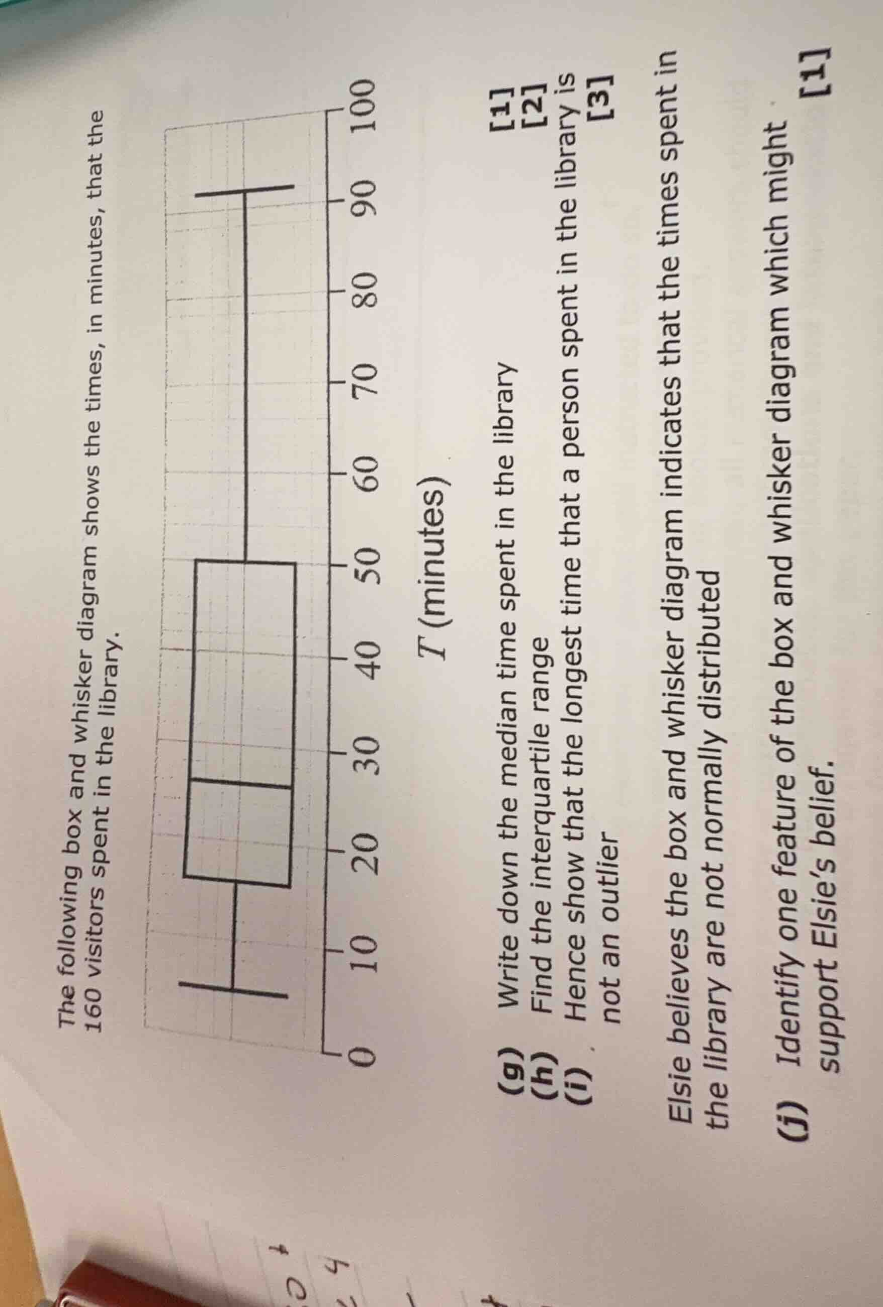 the following box and whisker diagram shows the times, in minutes, that…