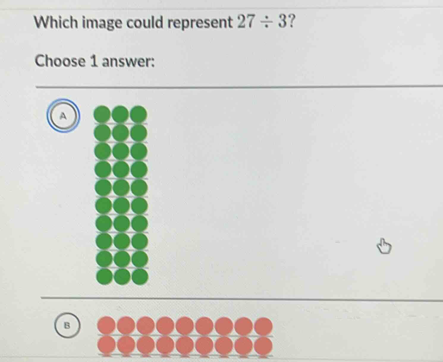 which image could represent $27 \\div 3$? choose 1 answer: