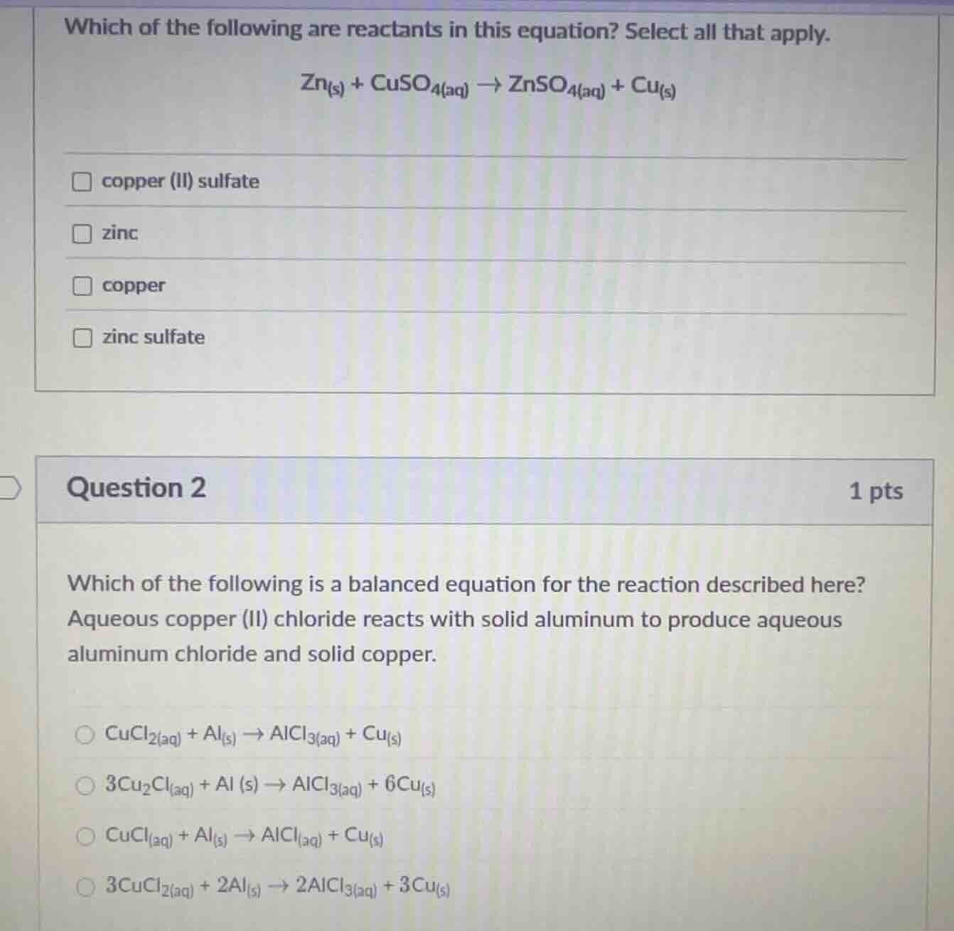 which of the following are reactants in this equation? select all that …