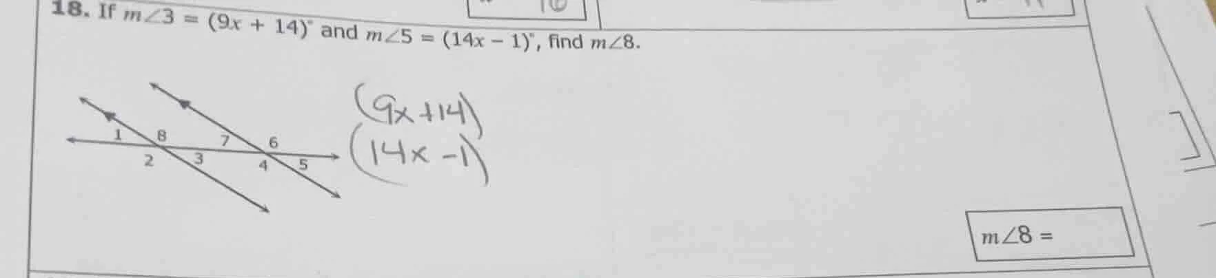 18. if ( mangle3 = (9x + 14)^circ ) and ( mangle5 = (14x - 1)^circ ), f…