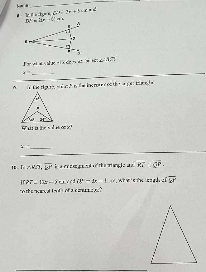 name 8. in the figure, ( ed = 3x + 5 ) cm and ( df = 2(x + 8) ) cm. for…