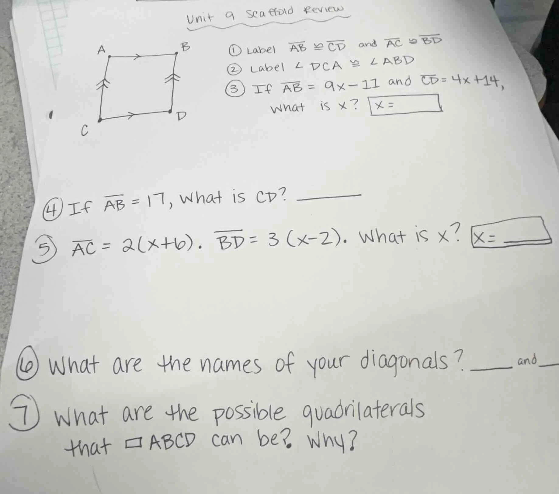 unit 9 scaffold review ① label \\(\\overline{ab} \\cong \\overline{cd}\…