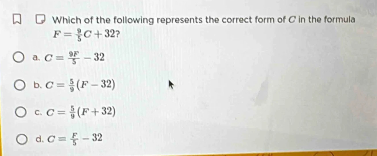 which of the following represents the correct form of ( c ) in the form…
