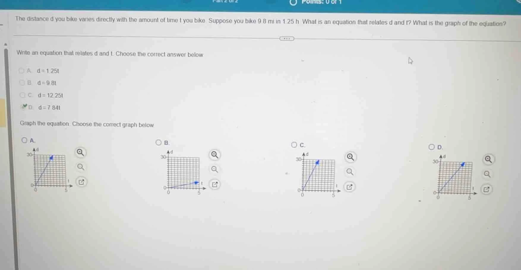 the distance d you bike varies directly with the amount of time t you b…