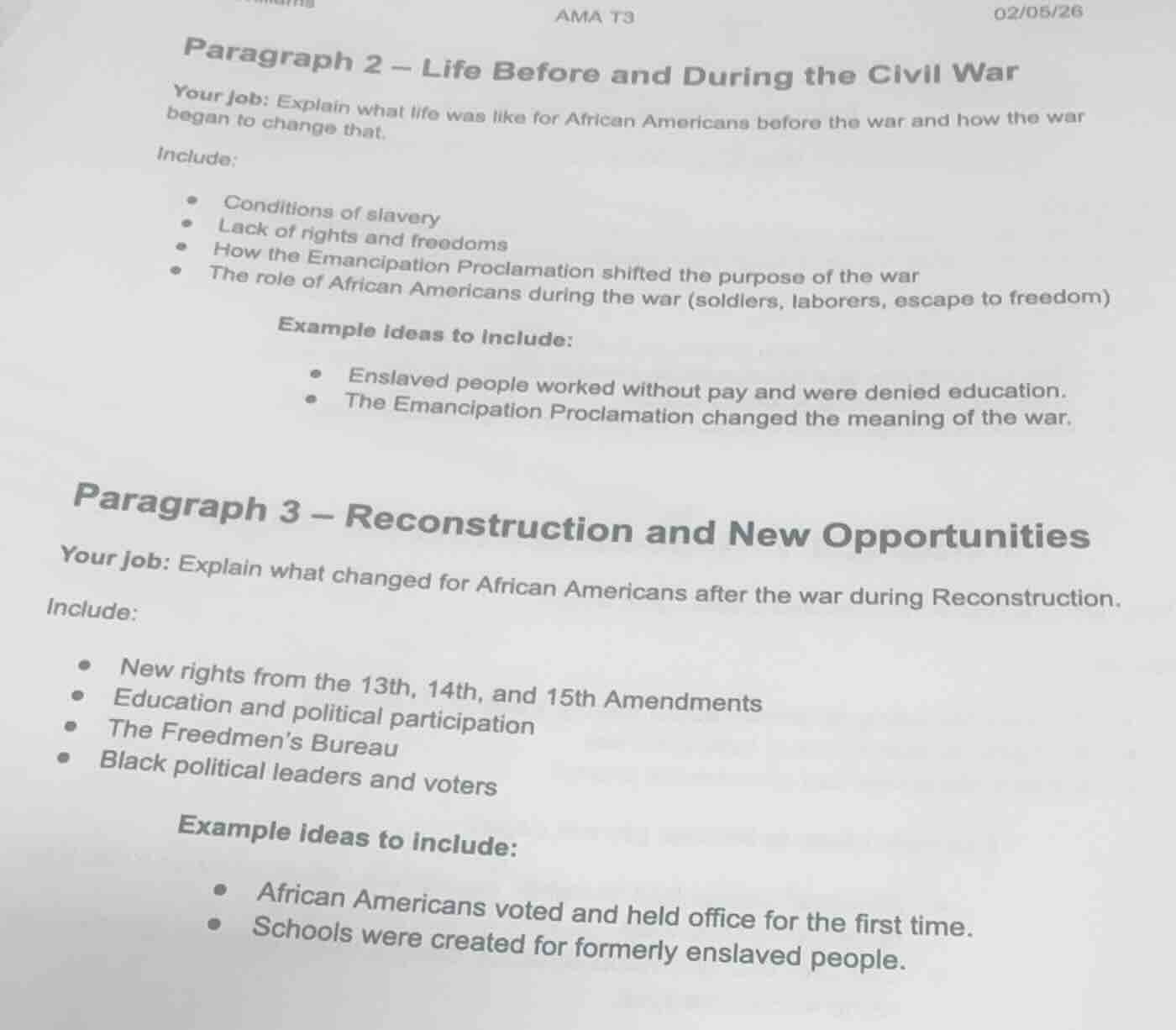 ama t3 02/05/26 paragraph 2 – life before and during the civil war your…