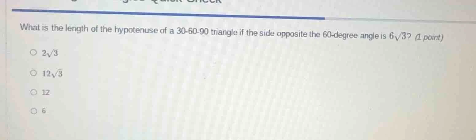 what is the length of the hypotenuse of a 30-60-90 triangle if the side…