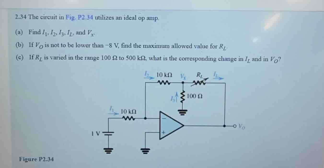 2.34 the circuit in fig. p2.34 utilizes an ideal op amp. (a) find ( i_1…