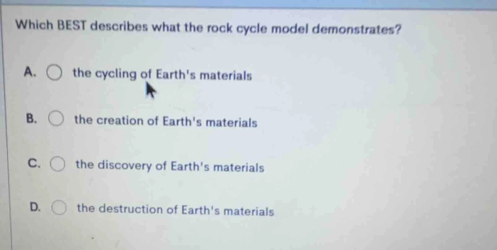 which best describes what the rock cycle model demonstrates? a. the cyc…