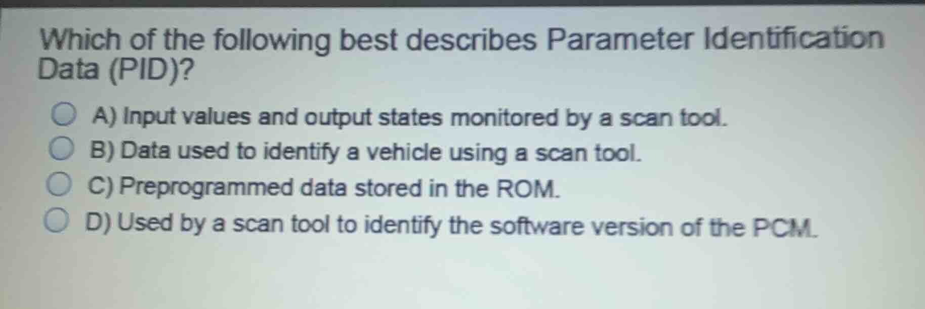 which of the following best describes parameter identification data (pi…