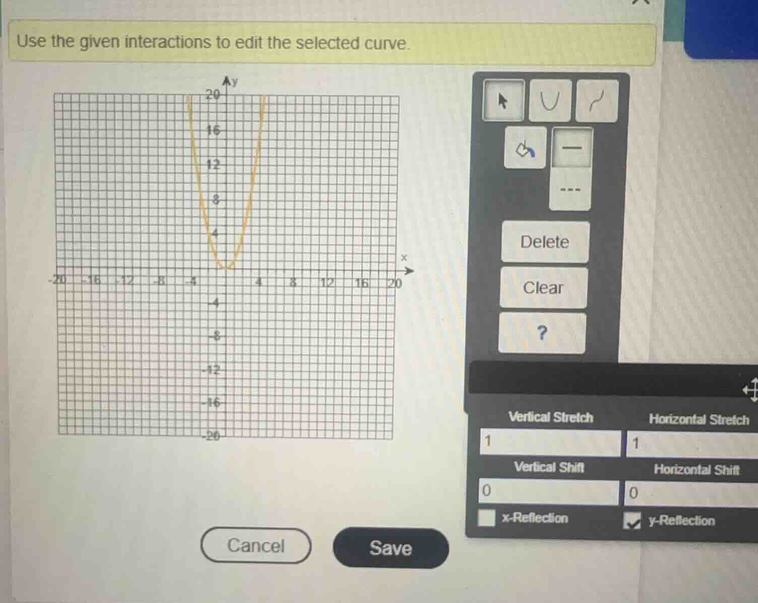 use the given interactions to edit the selected curve.