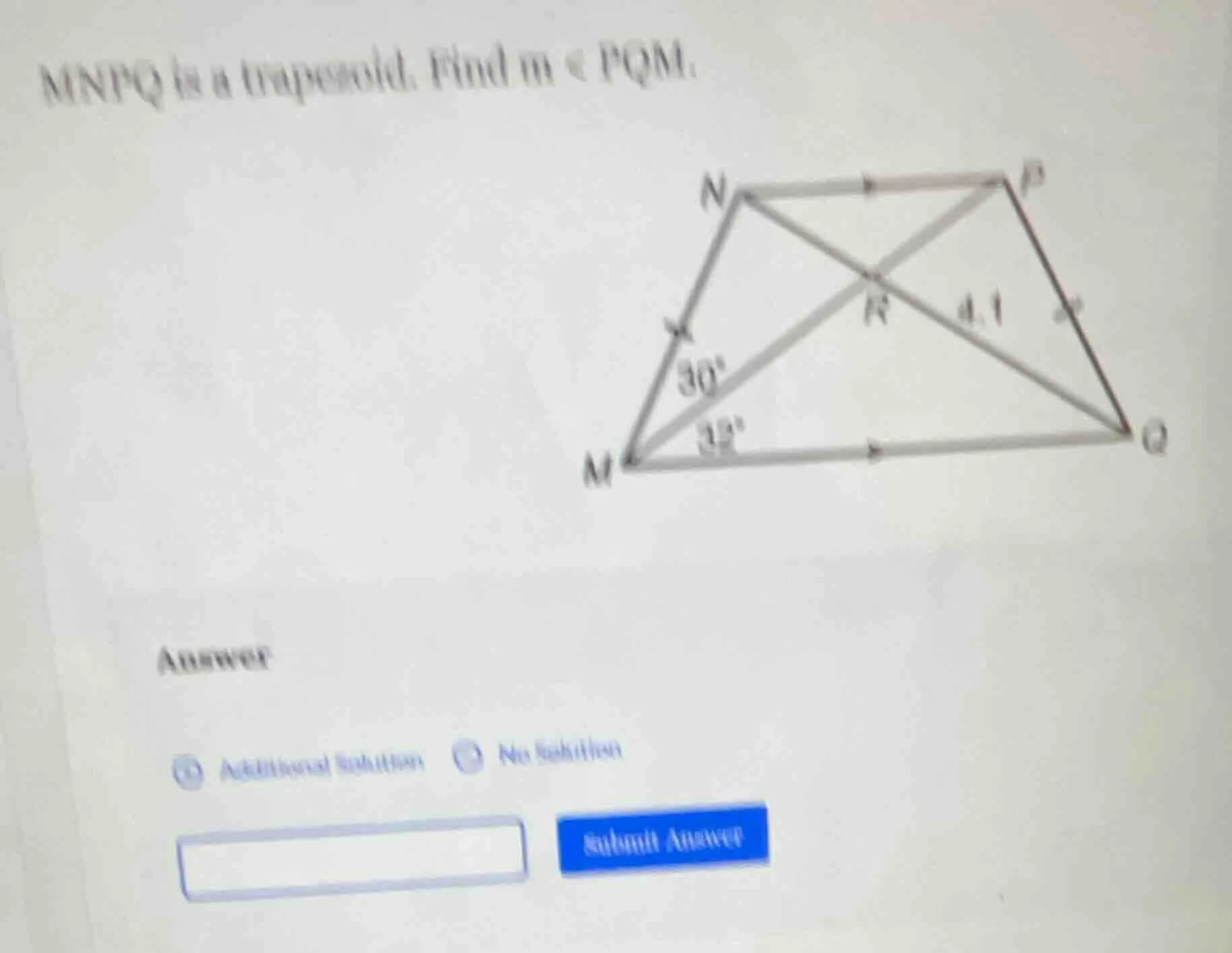 mnpq is a trapezoid. find ( mangle pqm ).