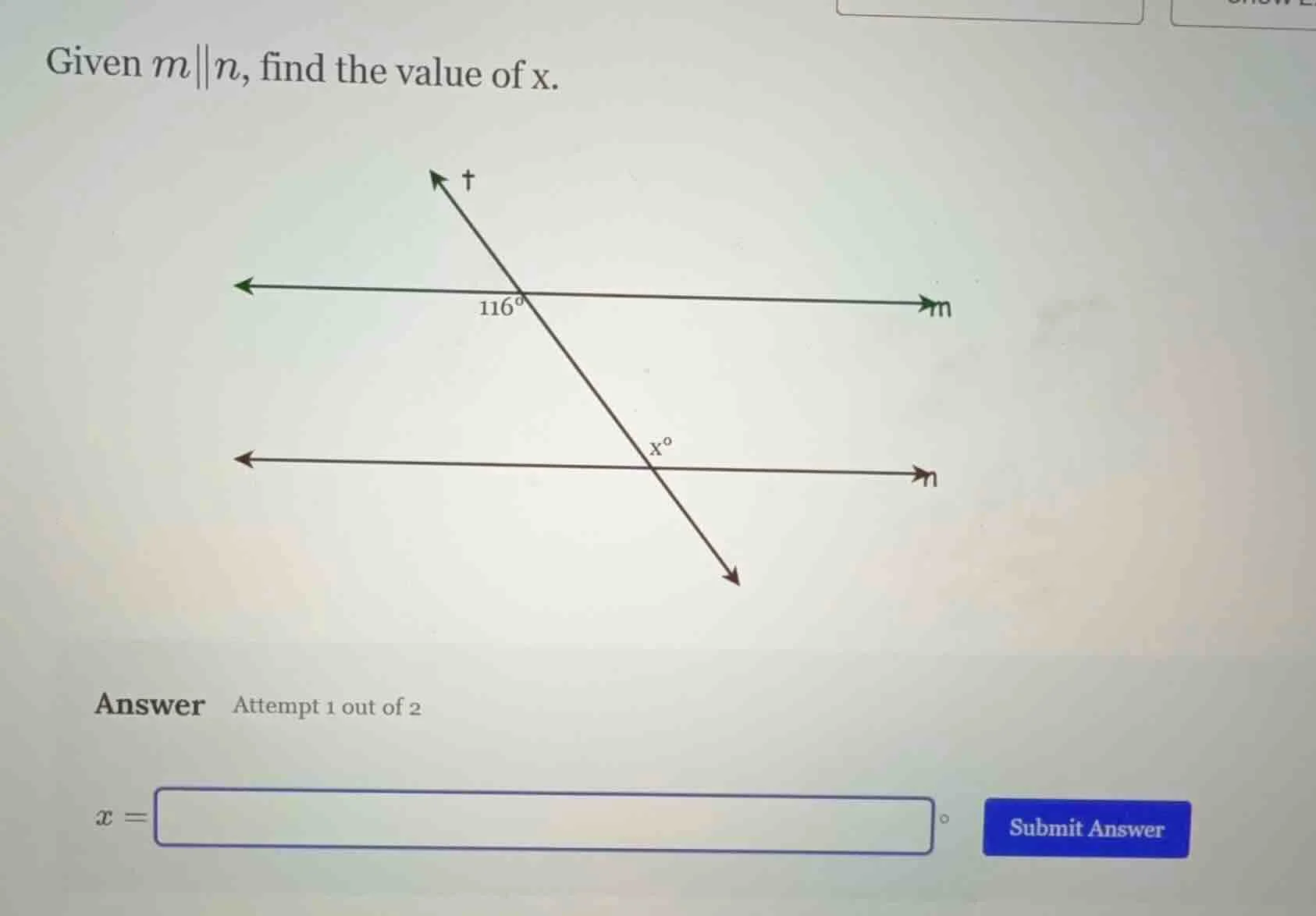 given ( m parallel n ), find the value of ( x ). answer attempt 1 out o…