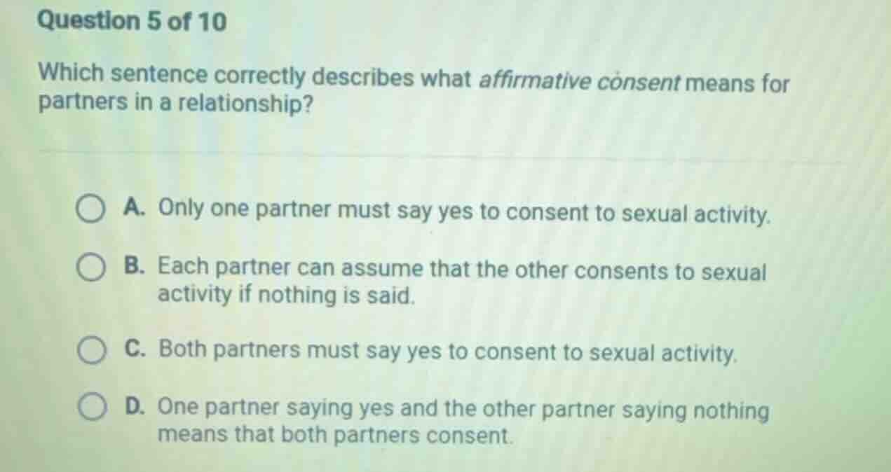 question 5 of 10 which sentence correctly describes what affirmative co…