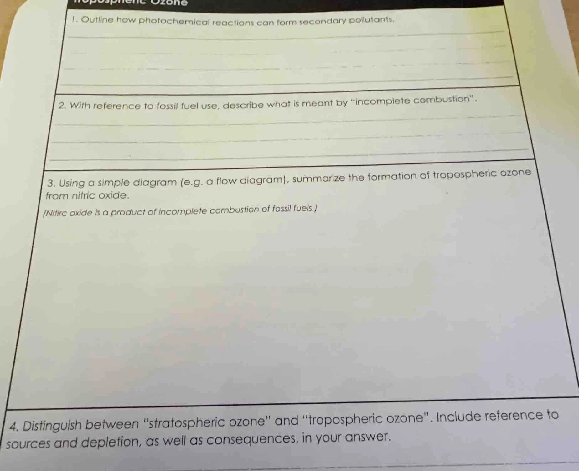 1. outline how photochemical reactions can form secondary pollutants. 2…