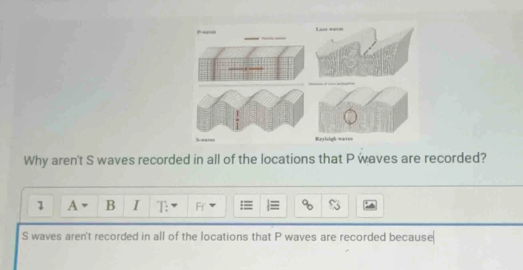 why arent s waves recorded in all of the locations that p waves are rec…