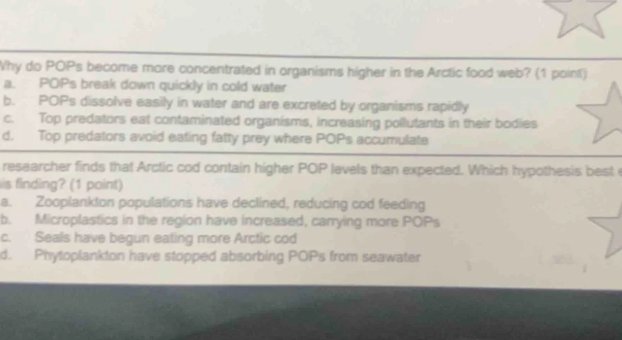 why do pops become more concentrated in organisms higher in the arctic …
