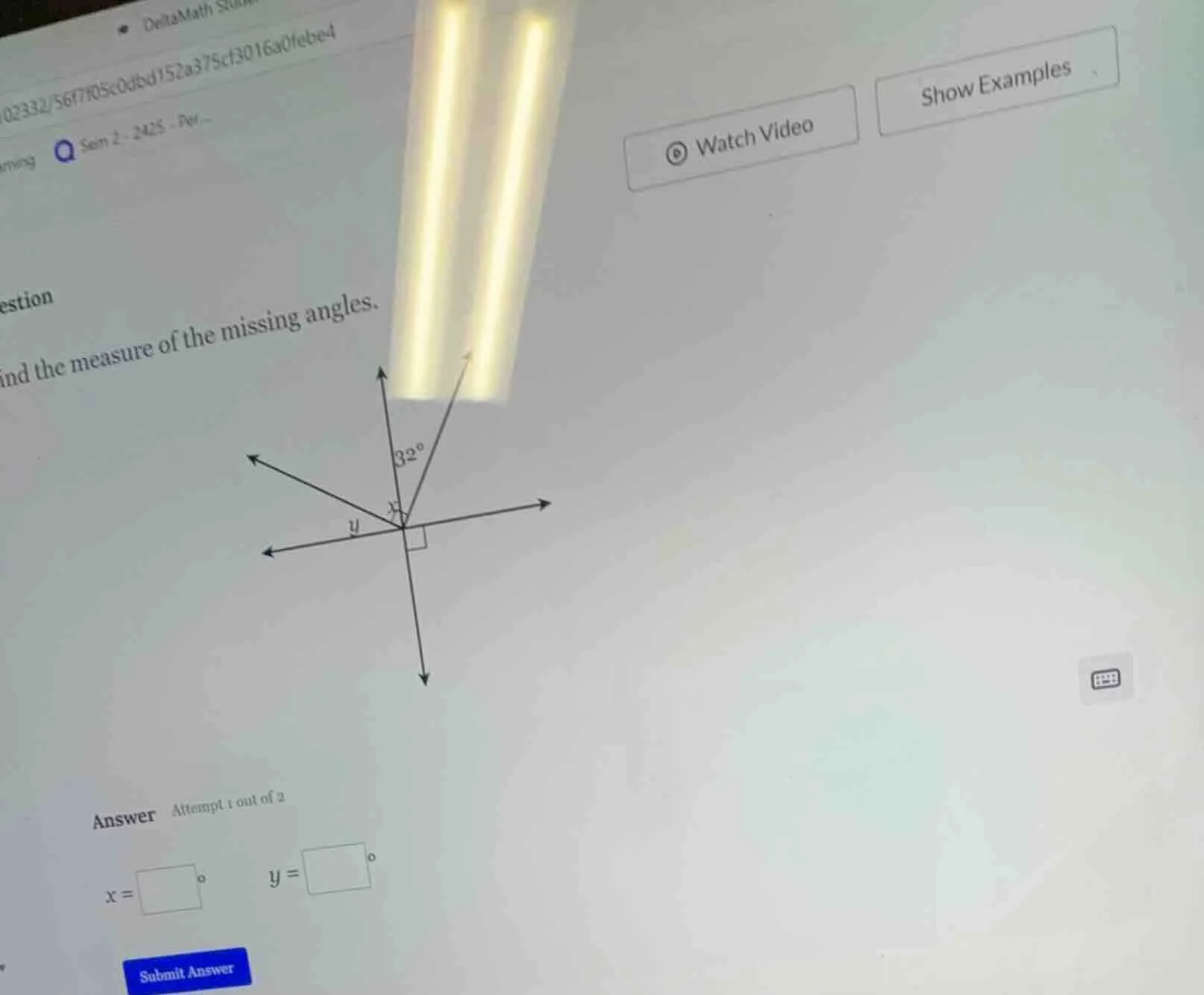 estion ind the measure of the missing angles. answer attempt 1 out of 2…