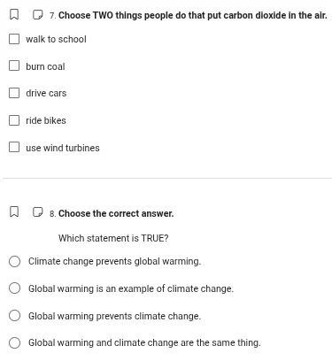 7. choose two things people do that put carbon dioxide in the air. walk…