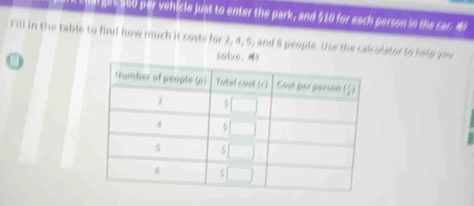a park charges $60 per vehicle just to enter the park, and $10 for each…