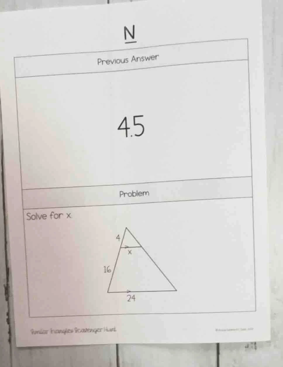 solve for x: (there is a triangle with a line segment parallel to the b…