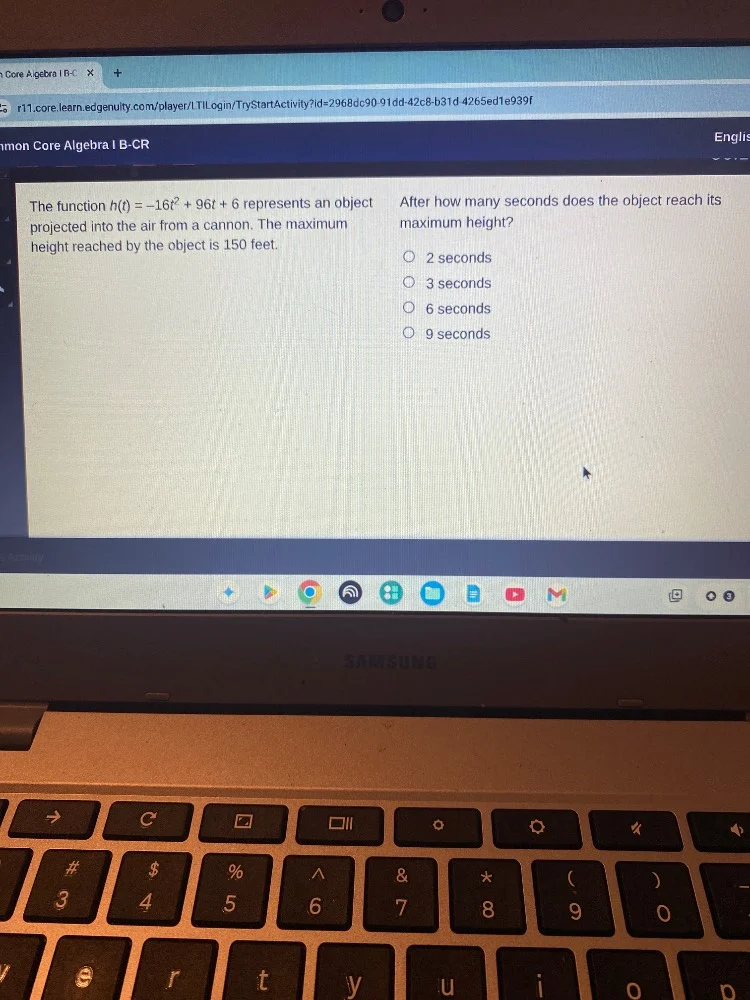 the function $h(t) = -16t^2 + 96t + 6$ represents an object projected i…