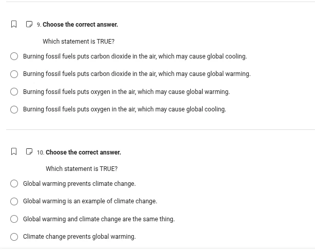 9. choose the correct answer. which statement is true? burning fossil f…