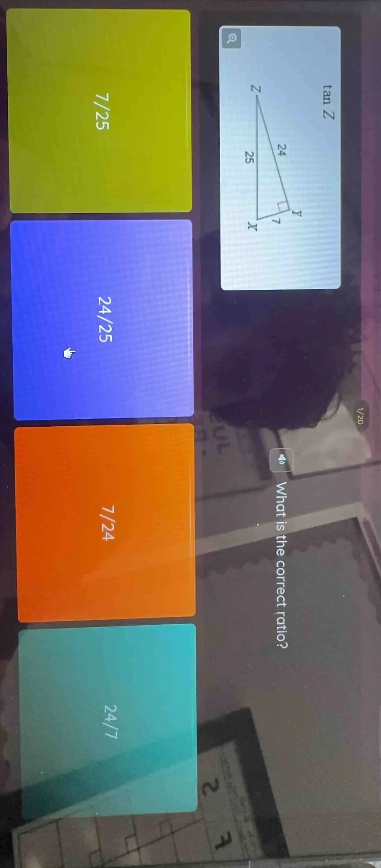 tan z what is the correct ratio? (right triangle with right angle at i,…