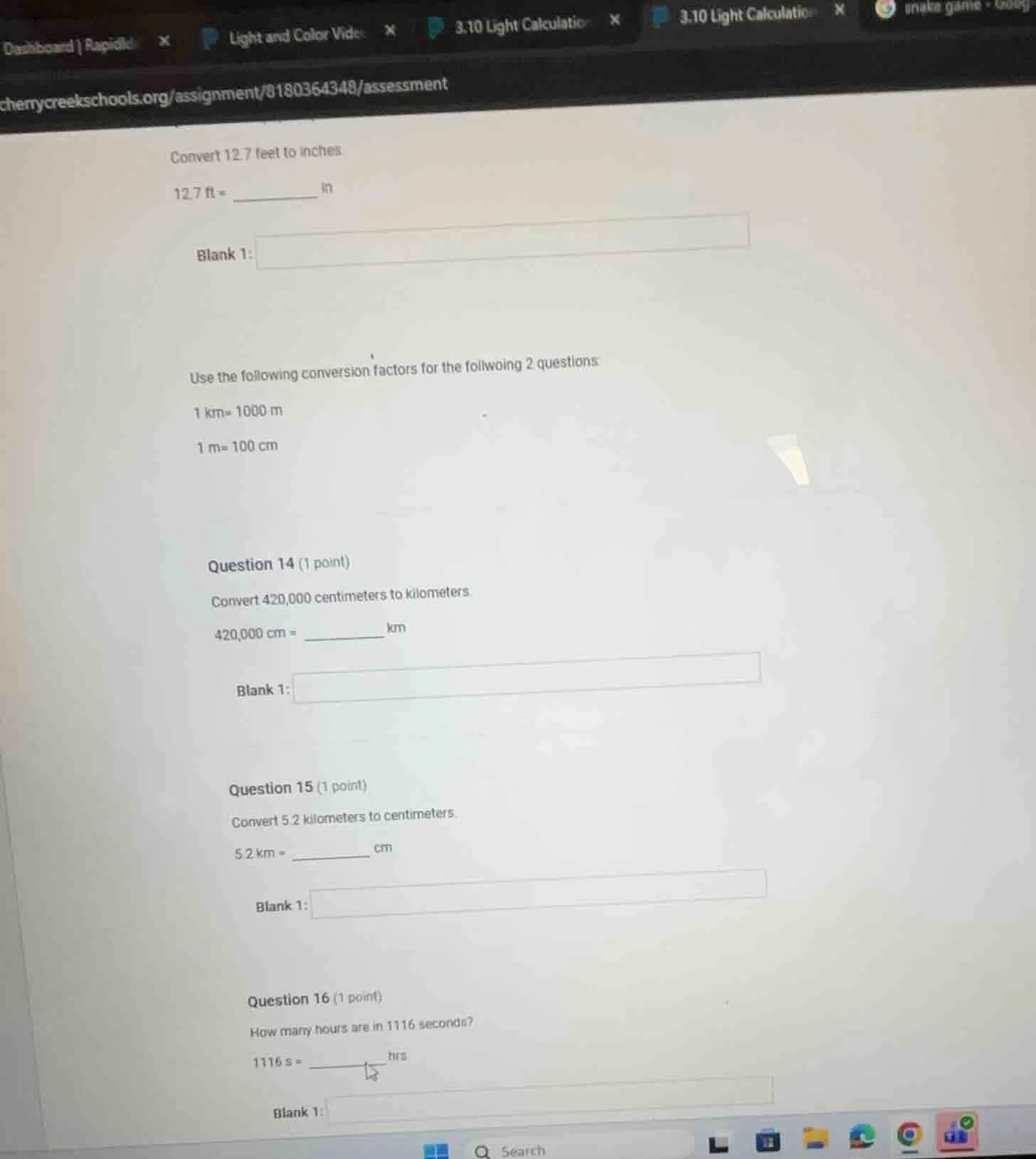 convert 12.7 feet to inches 12.7 ft = ______ in blank 1: use the follow…