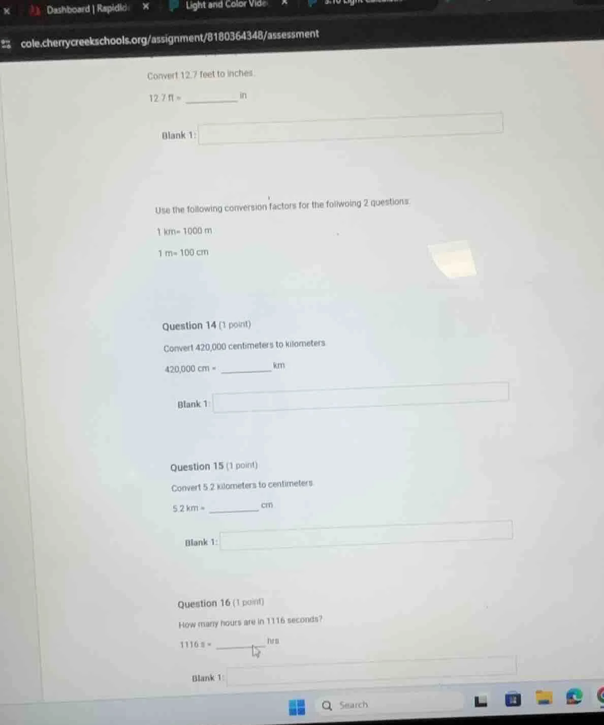 convert 12.7 feet to inches 12.7 ft = ______ in blank 1: use the follow…