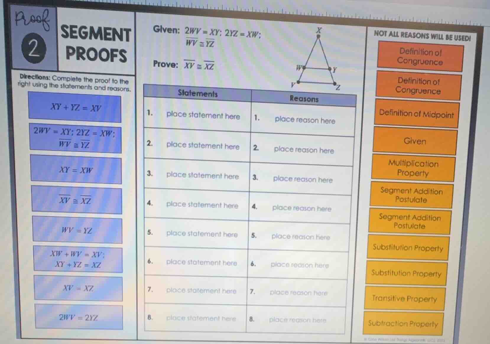 segment proofs directions: complete the proof to the right using the st…