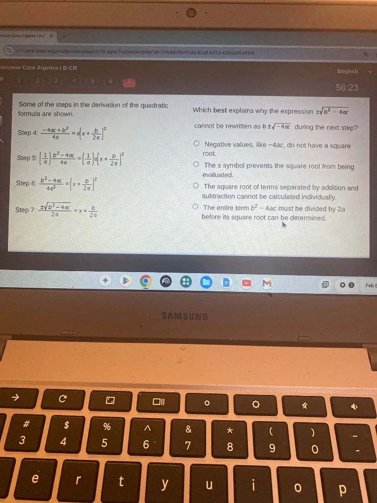 some of the steps in the derivation of the quadratic formula are shown.…