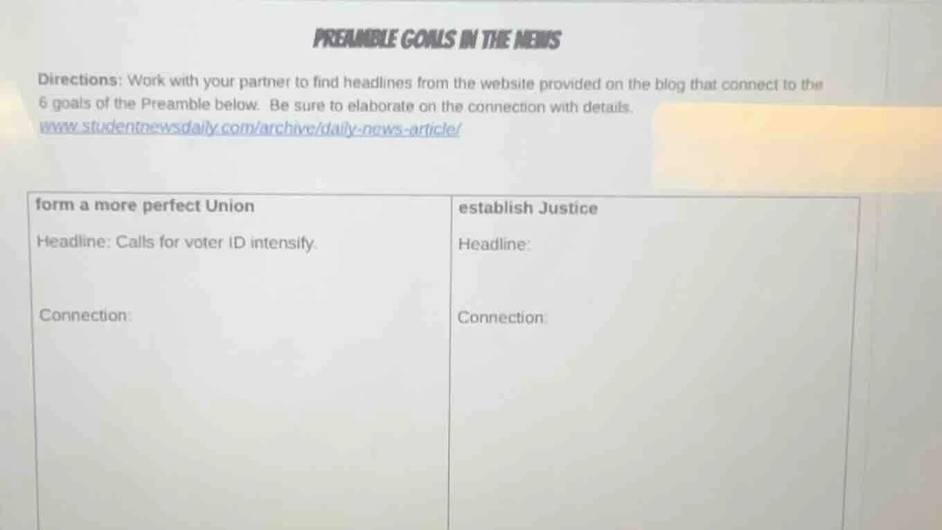 preamble goals in the news directions: work with your partner to find h…