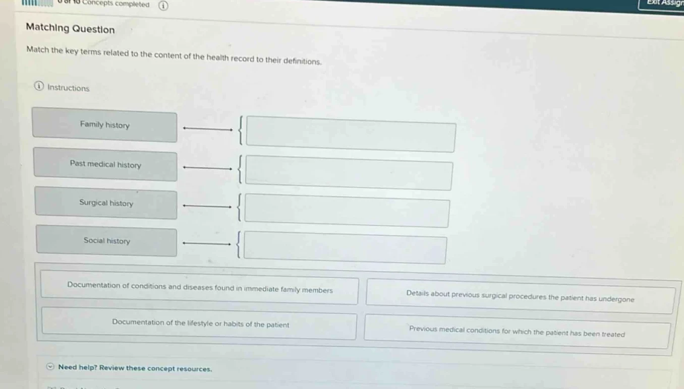matching question match the key terms related to the content of the hea…