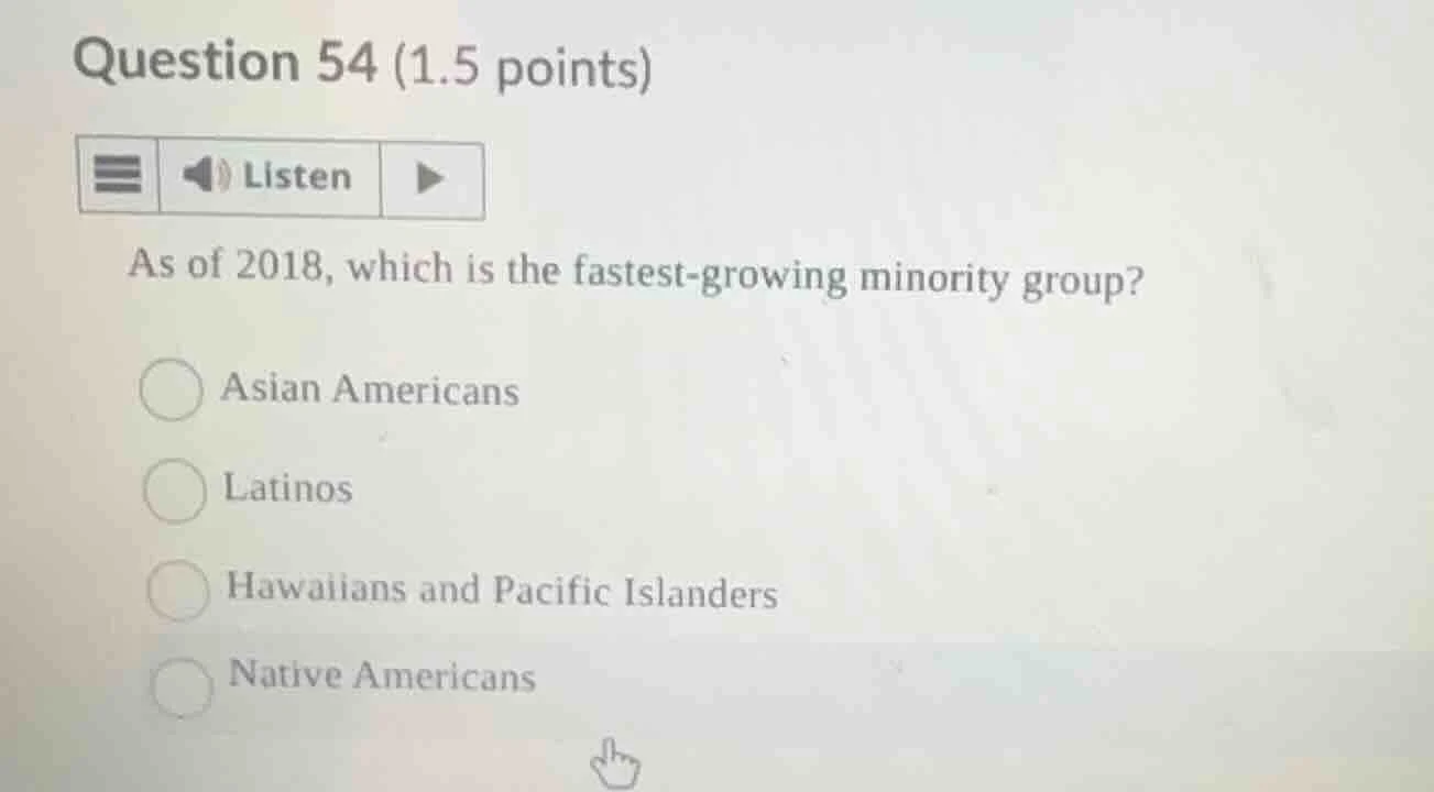 question 54 (1.5 points) as of 2018, which is the fastest - growing min…