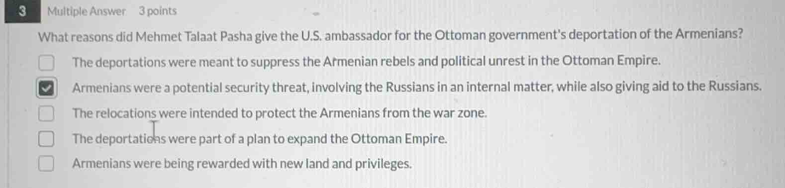 3 multiple answer 3 points what reasons did mehmet talaat pasha give th…