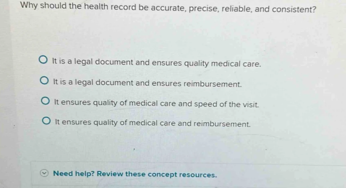 why should the health record be accurate, precise, reliable, and consis…