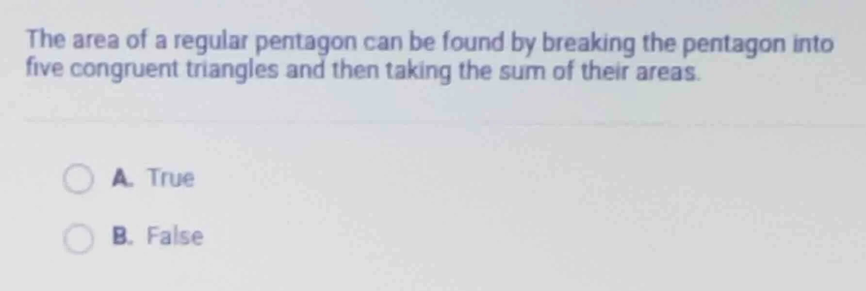 the area of a regular pentagon can be found by breaking the pentagon in…