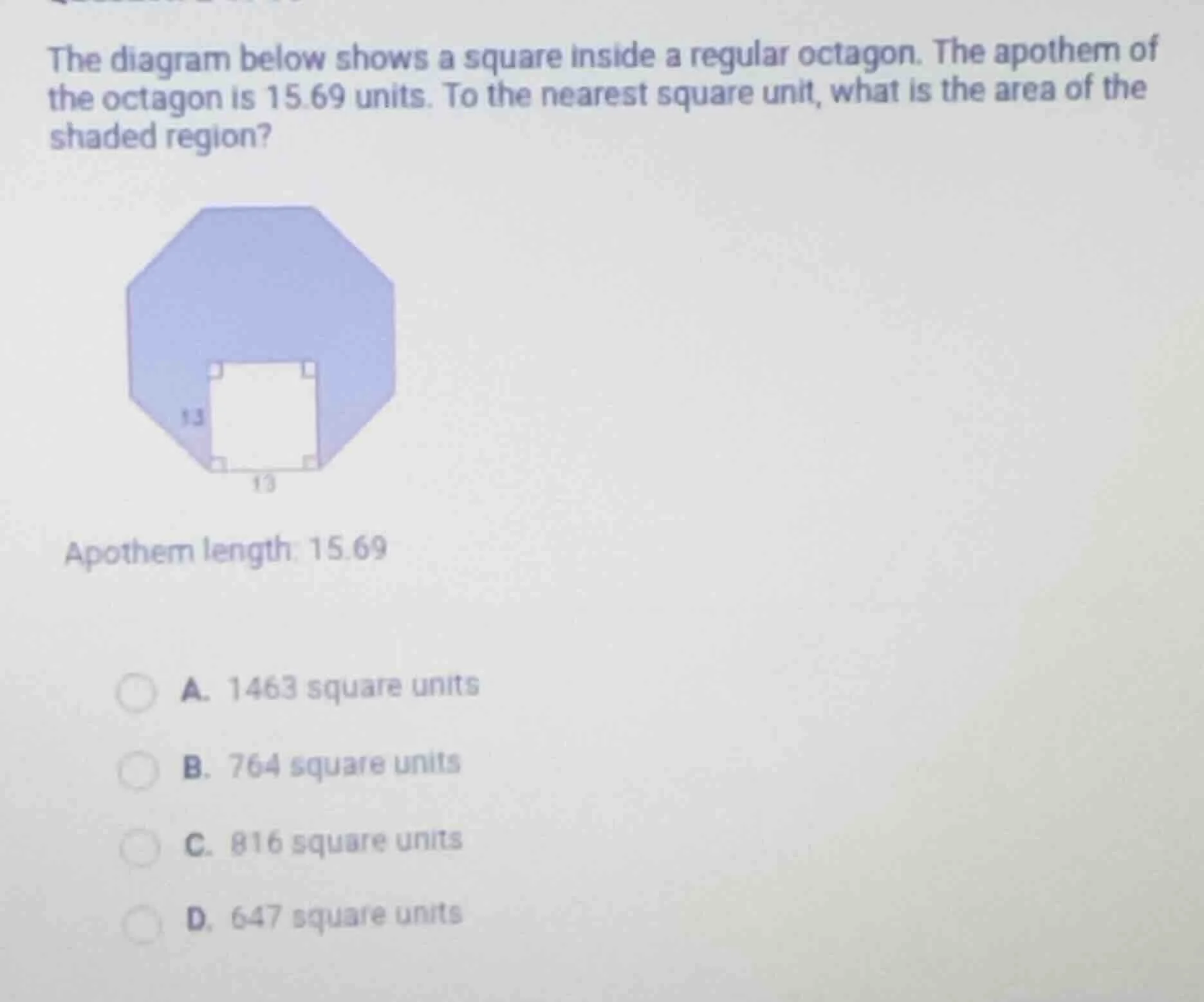 the diagram below shows a square inside a regular octagon. the apothem …