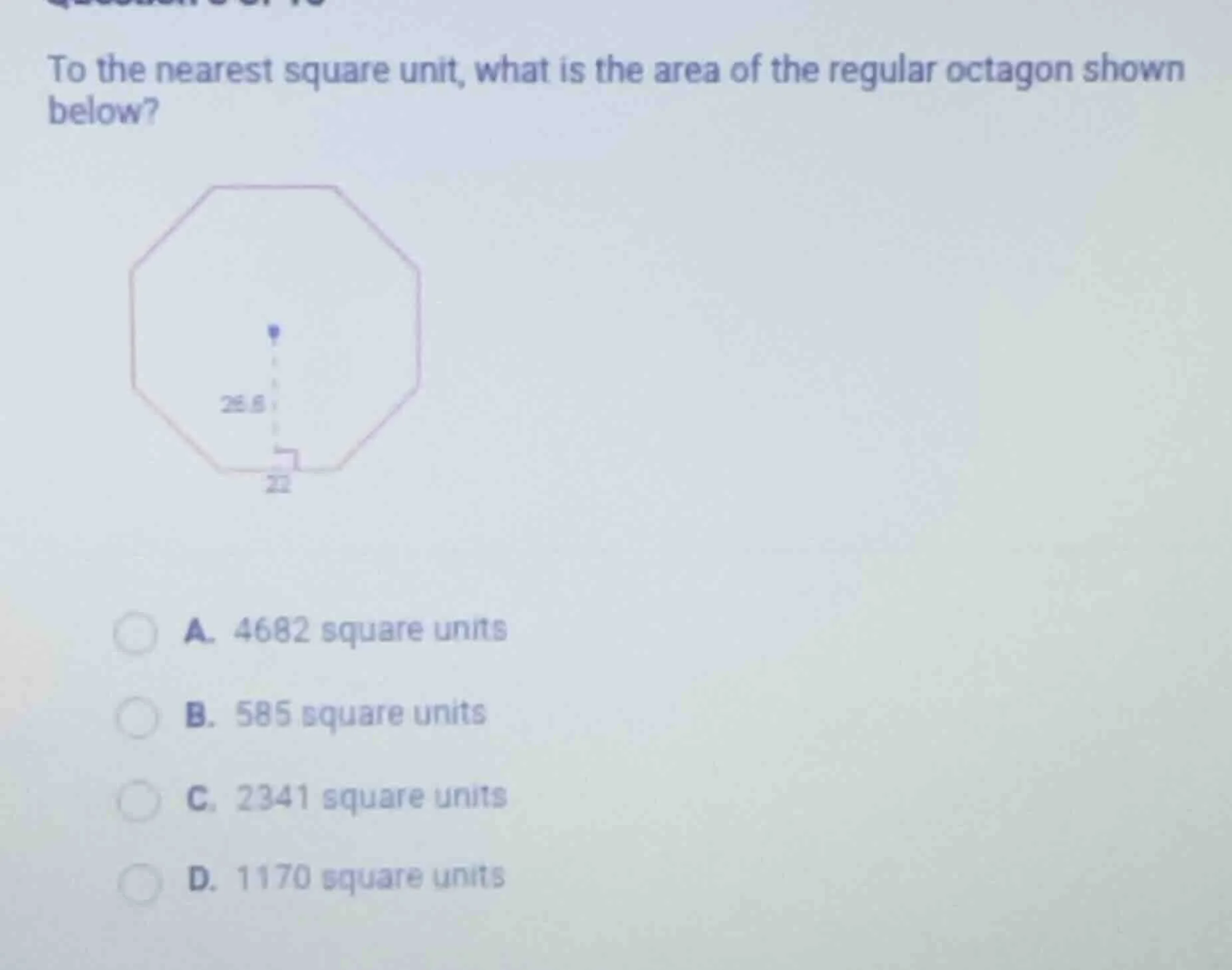 to the nearest square unit, what is the area of the regular octagon sho…